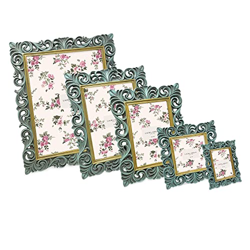 Laura Ashley 4x6 Light Blue w/Gold Resin Scroll Design Picture Frame - color: Light Blue with Gold, size: 4x6