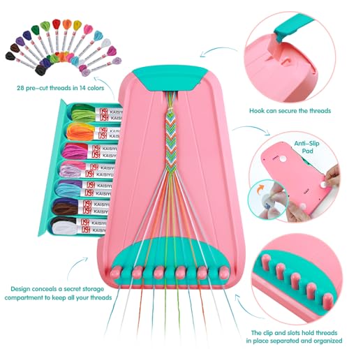 Maynacs Friendship Bracelet Making Kit for Girls 8-12, 28 Pre-Cut Threads - color: Pink/Cyan