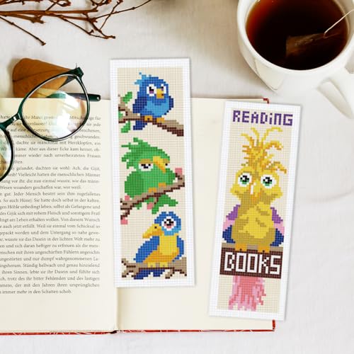 INFUNLY 6 Set Colorful Bird Cross Stitch Bookmark Kit Owl Parrot DIY Embroidery Bookmarks for Readers 22x8cm/8.67x3.14 Handmade Cross Stitch Bookmarks with Thread Kit Gifts for Book Lovers Adults - style: Colorful Bird