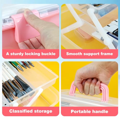 10Inch Tackle Box Organizer and Storage,Three-Layer Sewing Box With 2 Trays - color: PINK