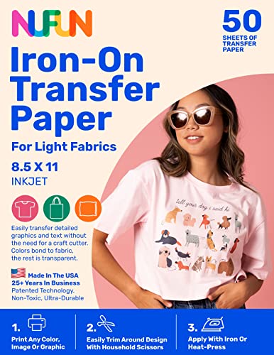 NuFun Activities Heat Transfer Paper, Light Fabrics, 50 Sheets 8.5x11 - size: 50 Sheets