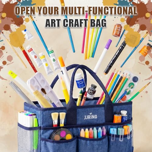 JJRING Large Art Supply Storage Tote Bag With Mesh Pockets, Blue - color: Blue