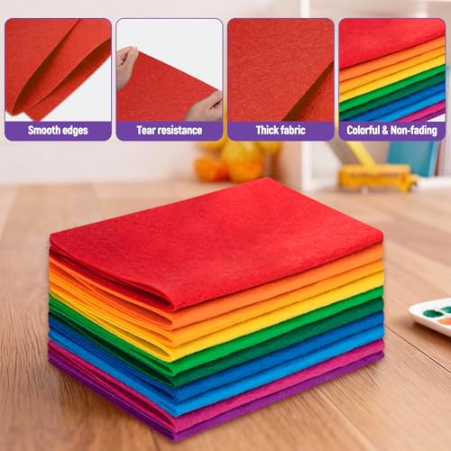 10 Sheets Felt Fabric for Crafts, 8x20 Inch 1.4mm Thick (Rainbow) - color: Rainbow