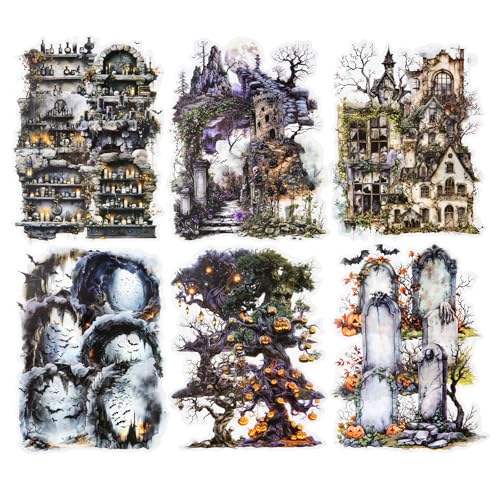 60 Pcs Gothic Halloween Stickers for Scrapbooking and Journaling - color: Forgotten Ruins