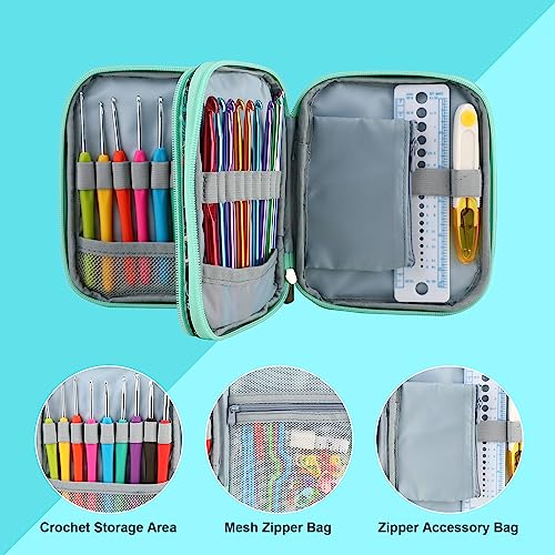 Crochet Hook Case with Zipper and Web Pockets for Crochet Needles/Knitting Accessories - Lightweight Organizer Bag for Crochet Hook Kit Tools
