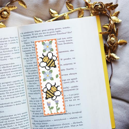 FREEBLOSS 6 Set Cross Stitch Bookmark Kits Insect Pattern Bookmark Cross Stitch Kits with Instructions Punch Needle Embroidery Kit for Beginners, Handmade Bookmarks for Book Lover Reading Day Gift