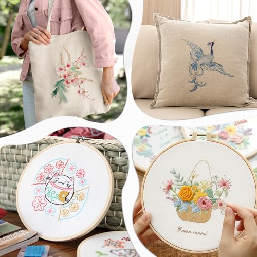 10 PCS Embroidery Fabric, 9.8 × 9.8 Inch Pre-Cut Beige Fabric Squares, Beige Cotton and Linen Embroidery Cloth for Garment Craft,