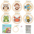 57lilina Cross Stitch Kits for Kids, 6 Set Easy Beginner Embroidery Pattern - color: Owl+ Monkey+ Fish+ Frog+ Crab+ Bee