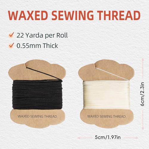 Upholstery Repair Kit: Extra Strong Waxed Sewing Thread 2 Rolls (Black and White) &Heavy Duty Household Hand Needles (7 PCS) for Leather, Canvas, Bookbinding & Quilting Thread - color: Black,White