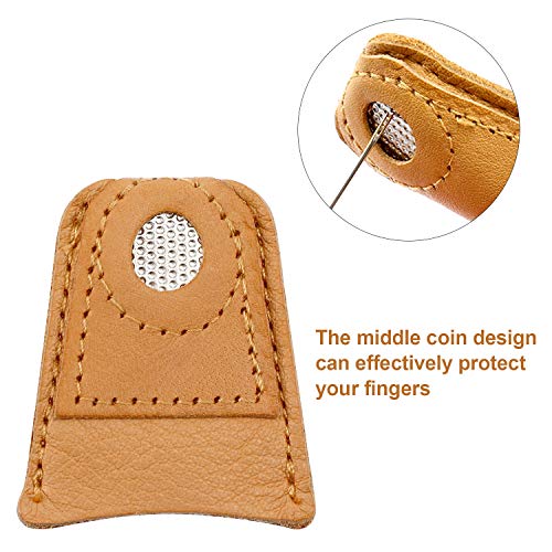 WILLBOND 6 Pieces Sewing Thimble Finger Protector Leather Coin Thimble Pad Cover for Knitting DIY Quilting Pin Needles Craft Accessories Tools, 3 Sizes