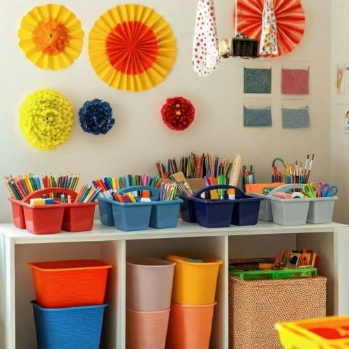 Kathfly 12 Pack Classroom Caddy Organizer with Handle Bulk, Blue Red - color: Blue Red