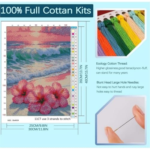 niurenmaoyi Beach Flower Stamped Cross Stitch Kits for Beginners,Counted Embroidery Craft Kits for Adults,Needlepoint Kits for Adults,Wall Art 11.8X15.8In - color: Cross Stitch Kits0429-02
