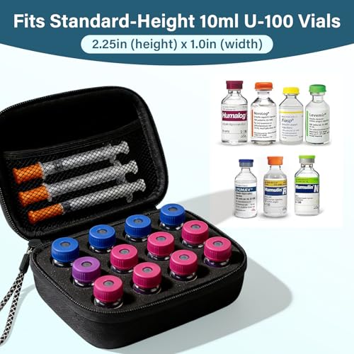 Peptide Case for Fridge, 15 Slots Insulin Vial Fridge Protector Holder Storage Case for Diabetics Standard 3ml 5ml 10ml Insulin Vial Organizer Bag Insulin Carrying Case with Wrist Strap - color: Black-15 Slot