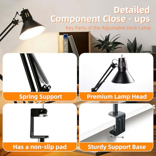 Black Desk Lamp with Clamp, Extra-Tall Adjustable Metal Swing Arm, 2 Pack - color: Black, size: 2pack3000K Warm Light-Extra Long Swing Arm