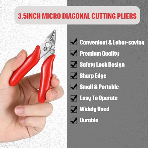 3 Packs 3. 5 Inch Wire Cutters Mini Soft Wire Snips Nippers Micro Cutter with Lock Flush Diagonal Cutting Pliers Small Flush Cut Pliers Jewelers Tools for Electronic(Red) - color: Red