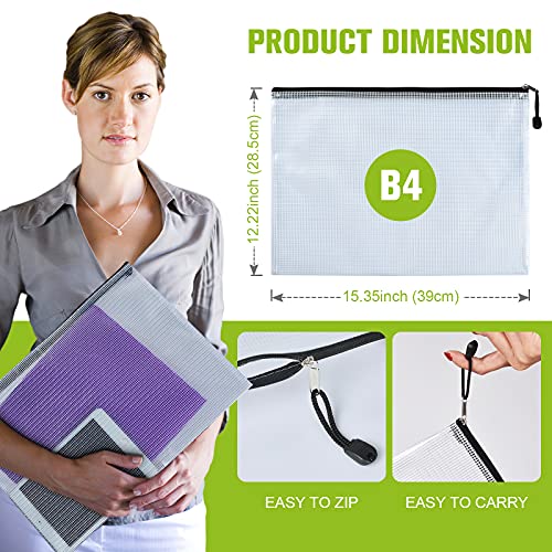 6PCS Mesh Zipper Pouch Bags: B4 Clear Zipper Pouches for Classroom, Black - color: Black, size: B4 (15.35×11.22 inch)