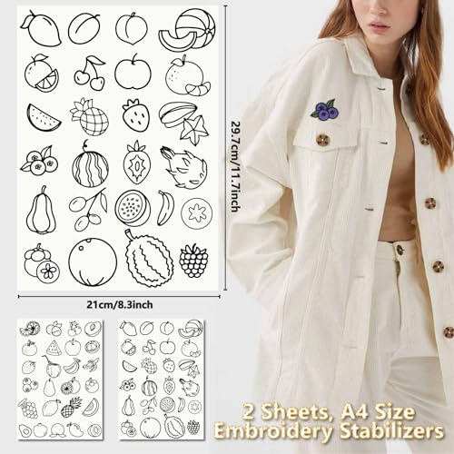 CRASPIRE Fruit Water Soluble Embroidery Stabilizers Hand Sewing Stick and Stitch Transfers Paper Wash Away Pre-Printed Self Adhesive Patterns for Bags Cloth Sewing Lovers Beginner Needlework - style: Fruits
