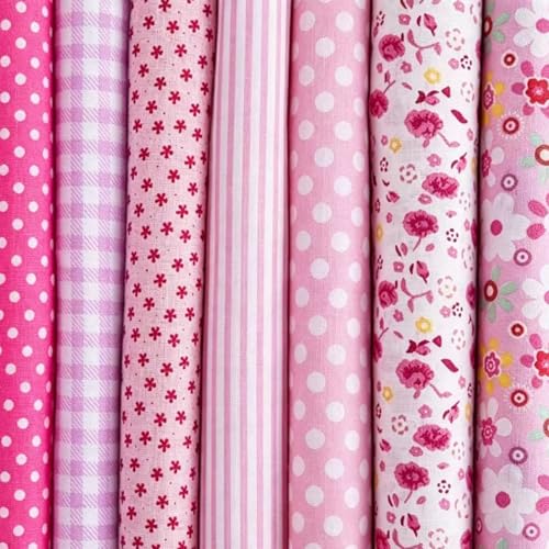Cotton Fabric DIY Making Supplies Quilting Patchwork Fabric Fat Quarter Bundles DIY for Quilting Cotton Patchwork Cushions (All Pink, 20" x 40") - color: 7pcs All Pink, size: 20" x 40"