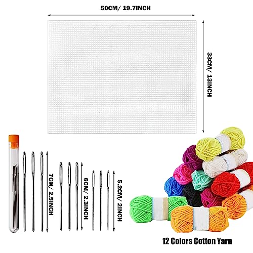 Allazone 45 PCS Mesh Plastic Canvas Sheets Kit, 3 Shape Clear Plastic Canvas, 12 Color Acrylic Yarn for DIY Crafts Embroidery Cross Stitch, Acrylic Yarn Crafting, Knit and Crochet Projects - color: 45 PCS - Yarn Grid 3