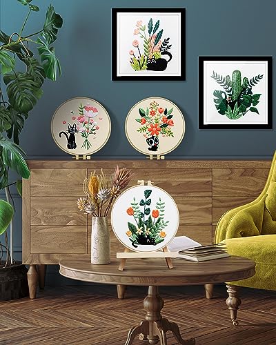 TINDTOP Embroidery Kit for Adults, Embroidery Kit for Beginners Include Embroidery Cloth Hoops Threads for Craft Lover Hand Stitch with Embroidery Skill Techniques (Black Cat) - color: Black Cat