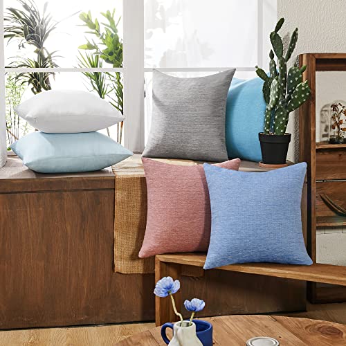 Deconovo Faux Linen Throw Pillow Covers for Sofa and Couch, Hidden Zipper - color: Linen Dark Blue, size: 18" x 18" (Pack of 4)