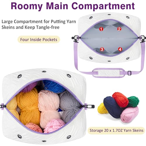 IBFUN Crochet Yarn Knitting Bag Organizer for Knit Accessories Hooks - color: L-Off-white, size: Large