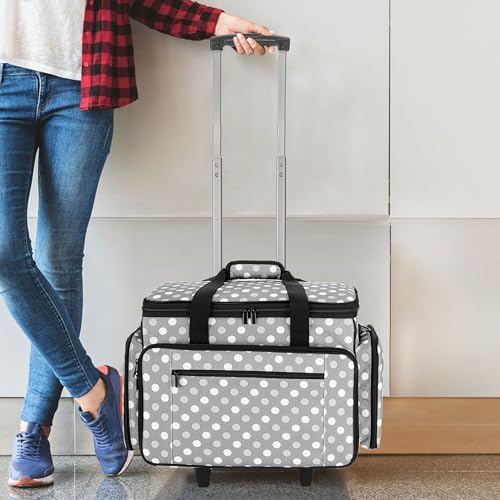 LUXJA Sewing Machine Case with Detachable Dolly, Gray Dots - color: Gray Dots, style: Sewing Machine Trolley