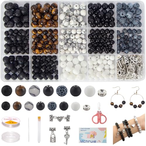 6/8mm Stone Beads for Jewelry Making, 410pc Bracelet Making Kit for Adult - color: Stone Beads for Jewelry Making