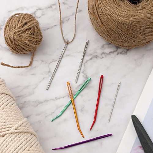 16pcs Large-Eye Blunt Needle, Plastic Bent Tapestry Needle, Stainless Steel Yarn Knitting Needles Sewing Needles Wool Needle Hand Knitting Needle Sewing Knitting Needle for Crochet Projects (2 Styles)