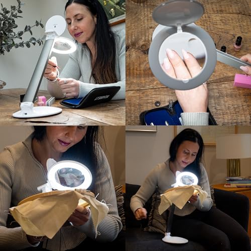 Halo Go 2 Portable Rechargeable Magnifying Lamp – 5 Diopter (2.25X) Magnification, 6,000K Daylight LED, 4,200 Lux Brightness, Compact Folding Design with USB Charging & Velvet Carry Case - style: Halo Go 2