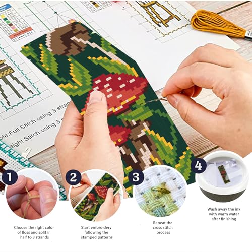 ORIGACH 6 Set Mushroom Plants Cross Stitch Bookmark Kit for Beginner - style: Mushroom