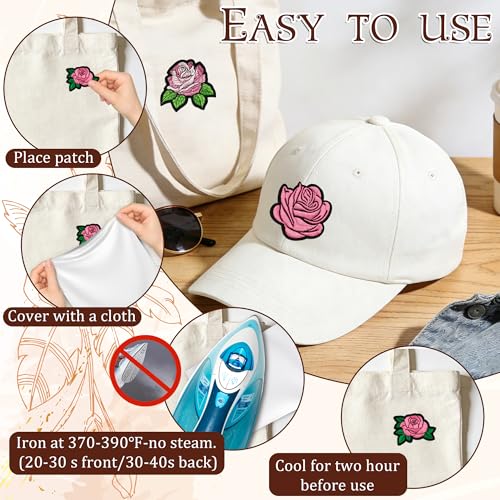 25PCS Pink Rose Iron on Patches, Embroidered Floral Applique Patches for Jackets, Jeans, Hats, Backpacks and Tote Bags - color: pink