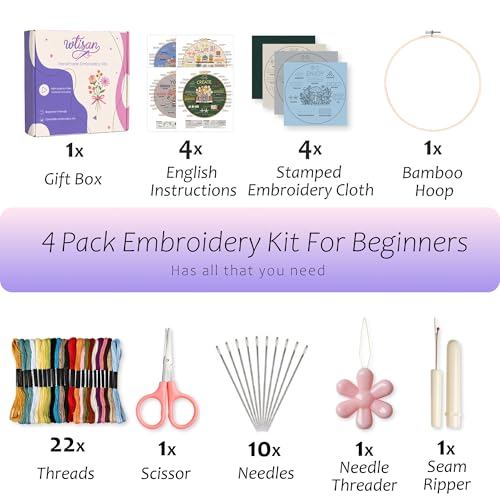 wtisan Embroidery Kit for Beginners, 4 Floral Patterns Cross Stitch Kits - color: S-02