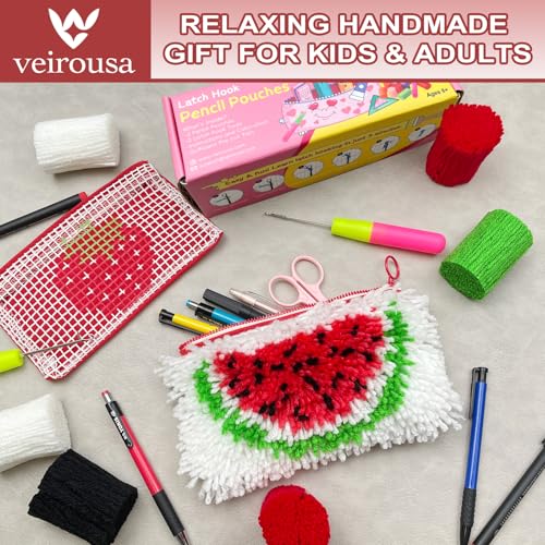 Latch Hook Pencil Case Kit for Adults Beginners, Strawberry & Watermelon - color: Strawberry n Watermelon