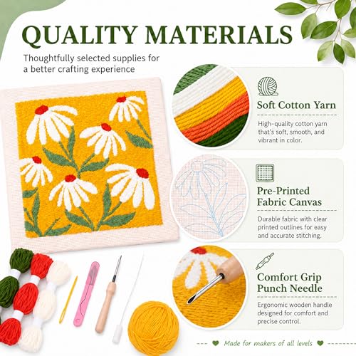 HRTHRT Punch Needle Kit for Beginners, 9.8" Frame Yarn Craft Set(Yellow) - color: Yellow