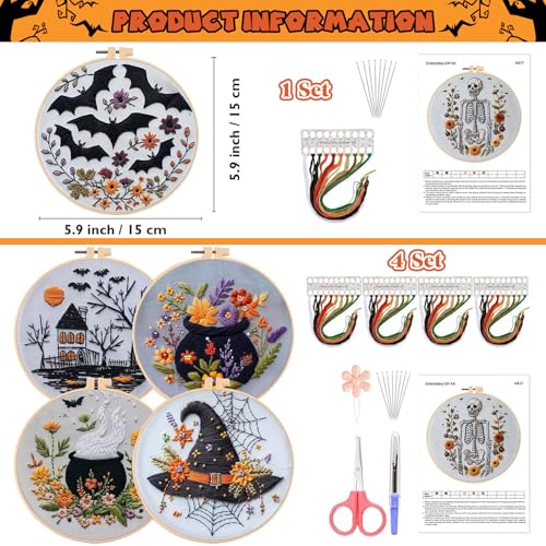 YOUDRN Halloween Embroidery Kit, Bat Halloween Cross Stitch Kit - color: Bat