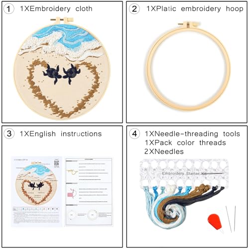 Crafmanoe Beach Embroidery Kits for Beginners Adults, Coastal Stamped Cross Stitch Kits for Beginners Adults, Hand Embroidery Needlepoint Starter Kits, Valentine's Day Gift for Women (Video Tutorial) - color: H667, size: 8Inch