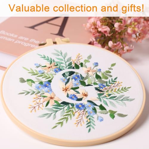 Harimau Letter G Pattern Embroidery Kit for Adult Beginners, Complete Starter Pack with 1 Hoop, Needles, Instruction Guide & Embroidery Stitch Video Tutorials - color: G