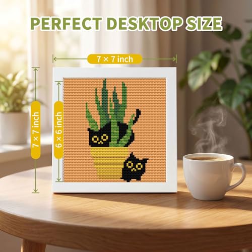 Black Cat Stamped Cross Stitch Kits for Beginners Adults with Framed - color: DKJ006