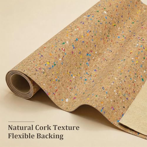 SorenCut Patterned Cork Fabric Roll 12.8 x 54 Inch – Color Confetti Cork Leather Fabric with Flexible Backing for DIY Crafts, Earrings, Bags, Wallets & Handmade Accessories - color: Color Confetti