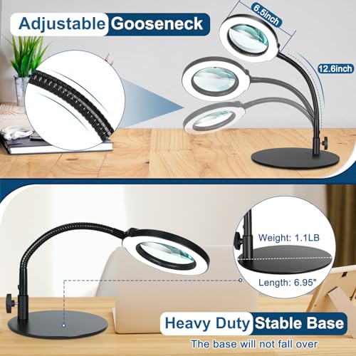 IVMAIE 12X Magnifying Glass with Light, Real Glass Lens, 5 Color Mode - color: Black