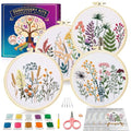 Huacan Embroidery Kit for Adults Beginners with 4 Hoops & Gift Box - color: Floral