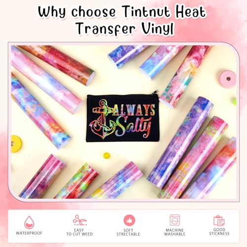 Tintnut Grungy Watercolor Heat Transfer Vinyl,12 Pcs 12x10in Iron on Vinyl - color: Watercolor-12