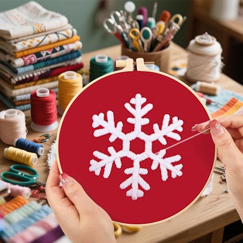 【Full-length Video Tutorial】2026 New Embroidery Christmas Ornament Kits for Beginners Adults, DIY Heart Shaped Hand Embroidered Christmas Ornament/Ornament Kit, Cross Stitch Christmas Ornaments Kits