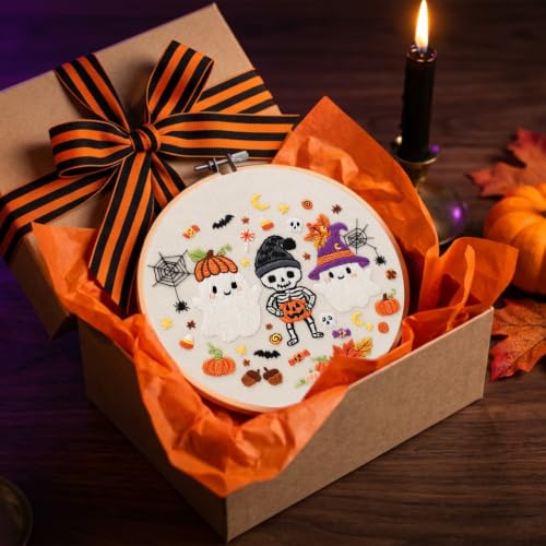 Nuberlic Halloween Embroidery Kit for Beginners Adult - color: Halloween