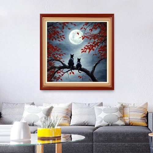 Foxhool Stamped Cross Stitch Kits,11CT Printed Cross Stitch Pattern Full Embroidery Kits for Beginner Needlepoint Kits&Two Cats Admiring the Moon 18x18 inch - color: ColorSet12