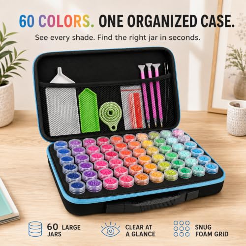 MERATIA Diamond Art Storage Organizer, 60 Jars with Accessories - color: Blue-60 Slots
