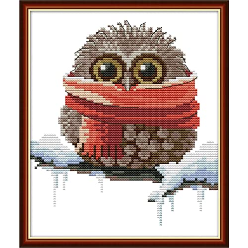 Cross Stitch Kits for Beginners,Owl Pattern Crossstitching Preprinted Kits DIY Needlepoint Embroidery Craft Kits 11CT 3 Strands-9.5×11 inch - color: 9.5×11 inch，Owl