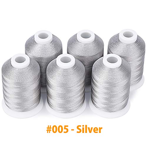 Simthread 6 Silver Polyester Machine Embroidery Threads 1000M(1100Yards) for Brother Babylock Janome Pfaff Singer Bernina Home Embroidery and Sewing Machines (Silver) - color: Silver