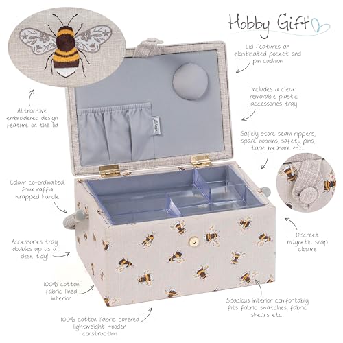 Hobby Gift Bee Sewing Gift Set with Fabric Sewing Box, Matching Pin Cushion and Tape Measure – Coordinated Sewing Accessories Bundle - color: Bee